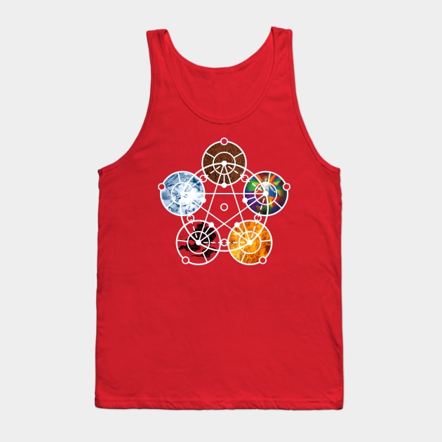 Five Elements Pentagram, Earth, Fire, Wind, Water, Spirit Tank Top by Weird Lines